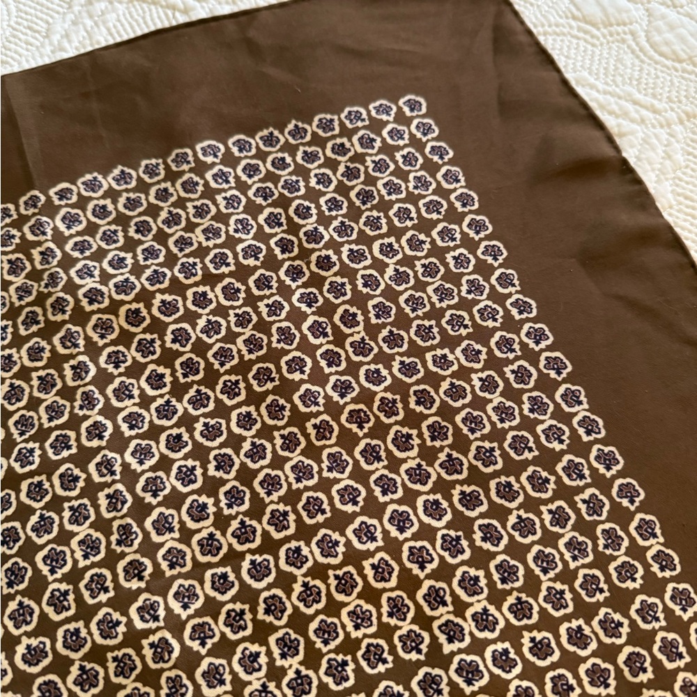 Brown Silk Scarf with White Pattern - Picture 2 of 2